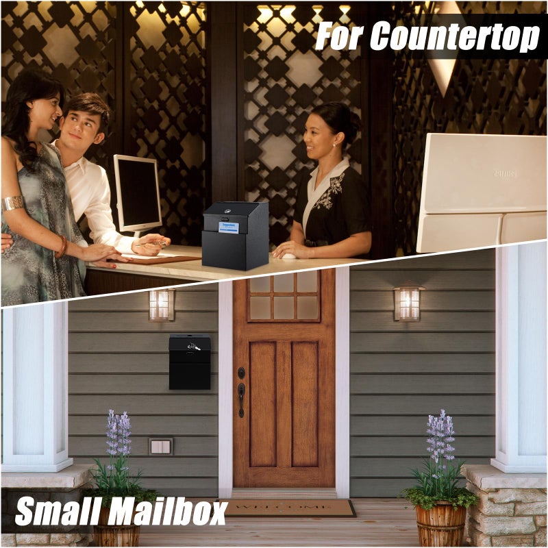 KYODOLED Suggestion Box with Lock and 50 Free Suggestion Cards, Metal Wall Mounted Ballot, Donation and Collection Key Drop Box with Slot & 2 Keys, 8H x 5.7W x 7L Inch, Black - Image 4